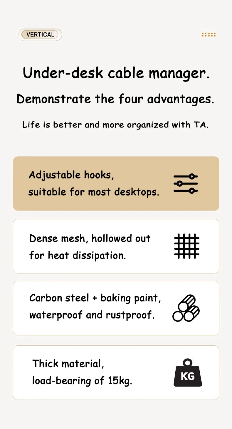 Telescopic Under-Desk Cable Management Tray – Metal Wire Organizer