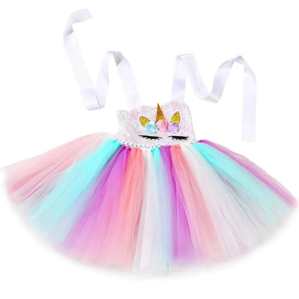 Sequins Girls Unicorn Tutu Dress Costume Flower Girls Tulle Princess Dress Toddler Kids Halloween Birthday Party Dress Up Outfit