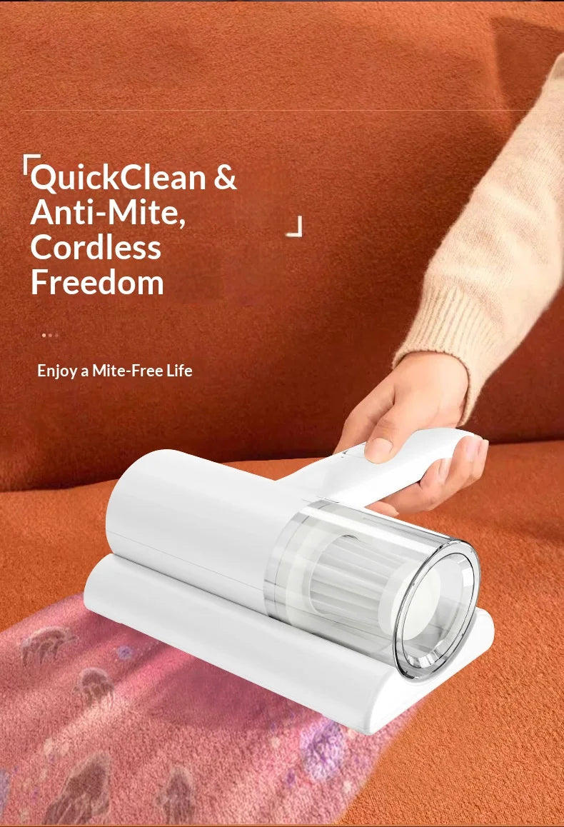 UV-C Sterilizing Cordless Handheld Vacuum, HEPA Filtration & Warm Air Dryer, Efficient Dust Mite Cleaner for Bedding, Sofa