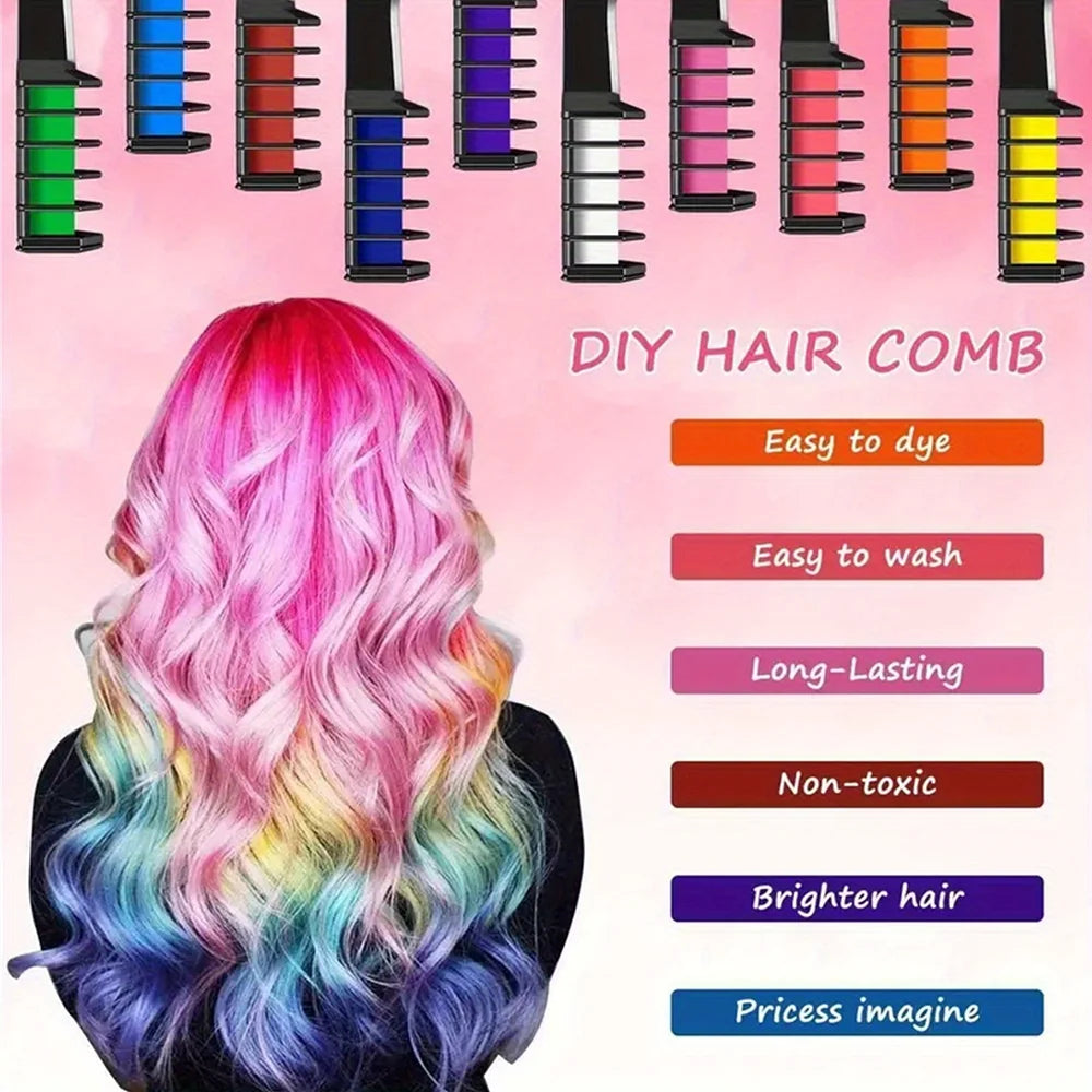 6/10PC Children S Hair Dye Comb Toy Set Girls Makeup Pretend Play Disposable Multi Color Hair Dye Outfit Role Playing Prop Set