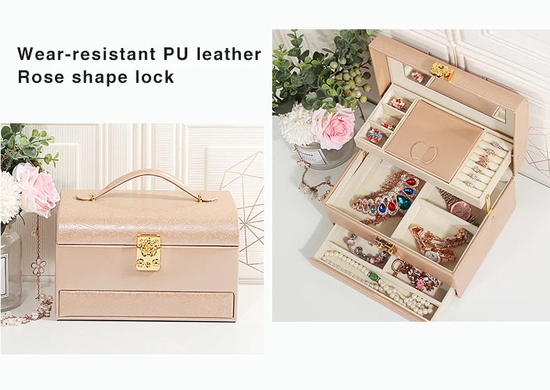 3-Layer Jewelry Storage Box with Lock for Women Watch
