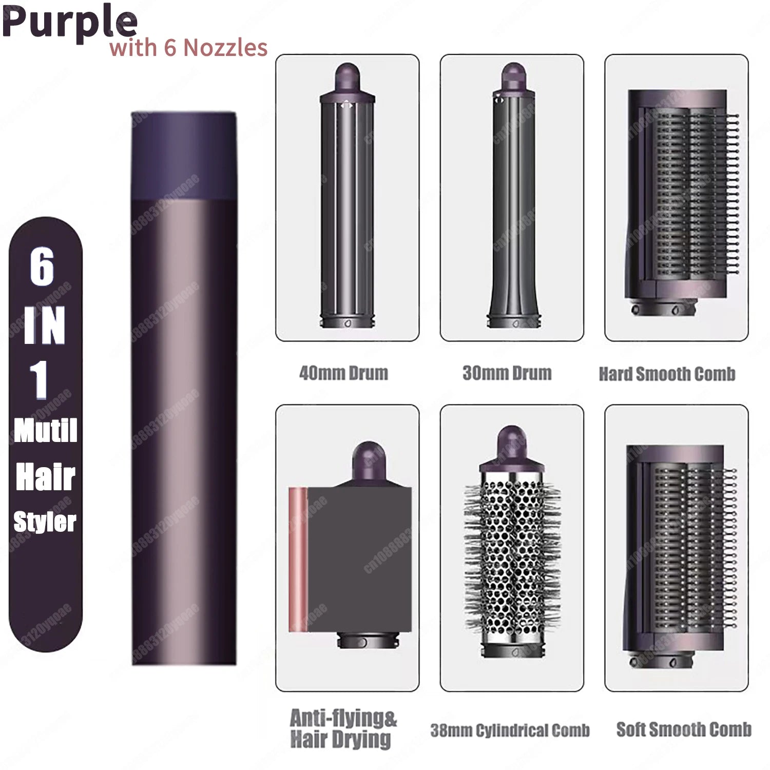 Hot Air Brush Auto-Curling 6 in1 Professional Multi Hair Styler Wrap Iron Straightener Hair Brush Curly Hair Dryer With Nozzles