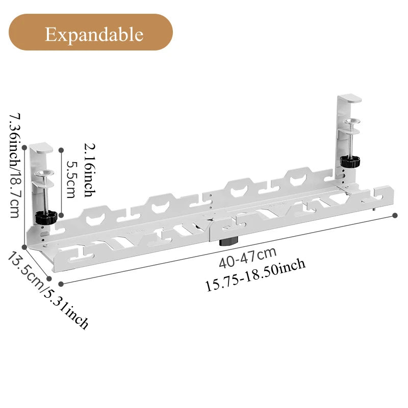Telescopic Under-Desk Cable Management Tray – Metal Wire Organizer