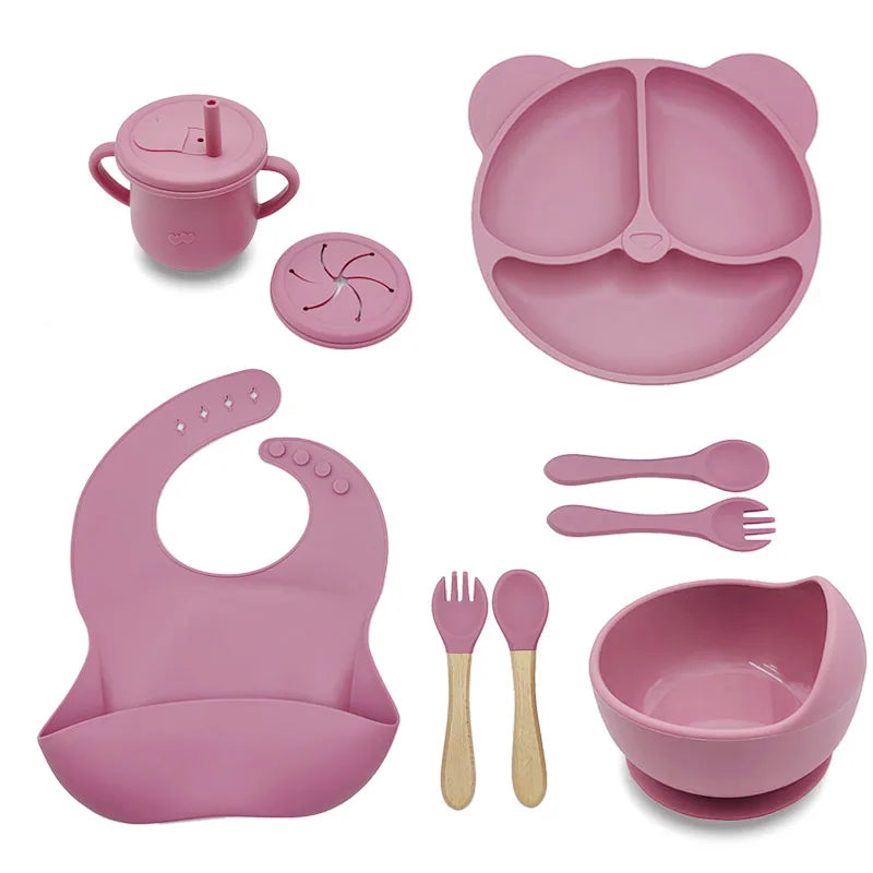 Baby Feeding Plate For Kids Personalized Baby's Name Feeding Sets Cartoon Bear Plate Customized Silicone Tableware For Children