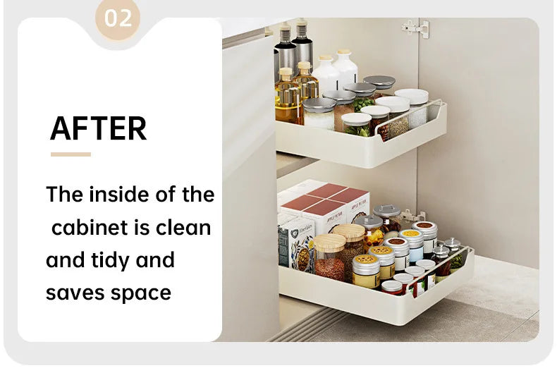 Kitchen Storage metal holdetr with Slide Rails Pull-out Drawer Storage Tray Spice Storage Rack Cabinets Organizer