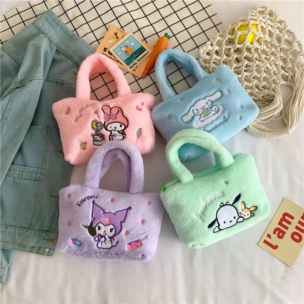 Sanrio Cinnamoroll Pochacco Plush Bag Kawaii Soft Plushies Handbag Cute Storage Bag Shopping Bags Women Girls Gifts