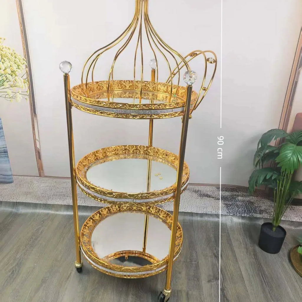 food truck trolley high-end metal glass light luxury retro food delivery dessert cart red wine mobile coffee table