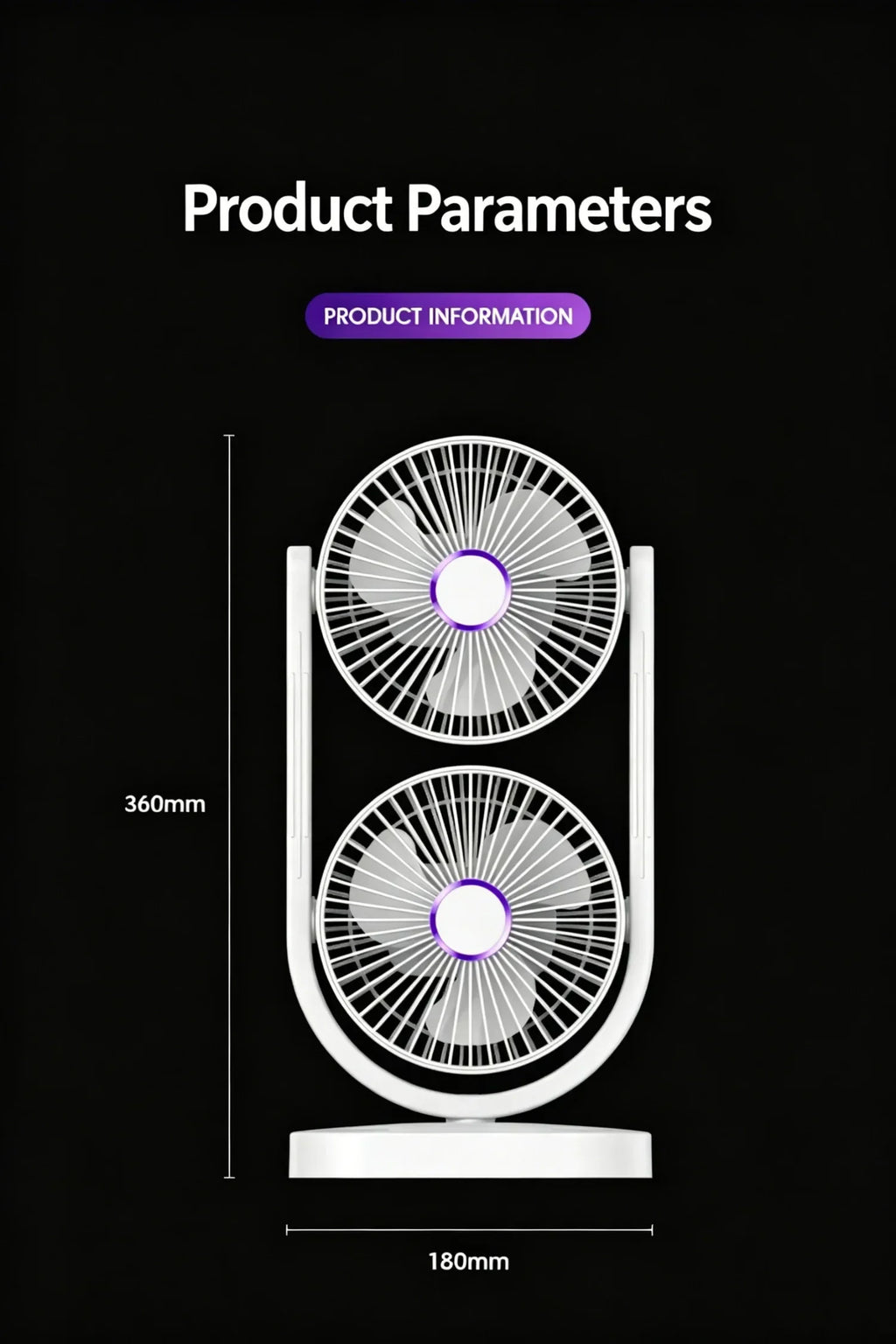 Portable Turbo Desk Fan 3 Speeds Ultra Quiet Type-C Rechargeable Dual Head Air Circulation Fan for All USB Power Sources