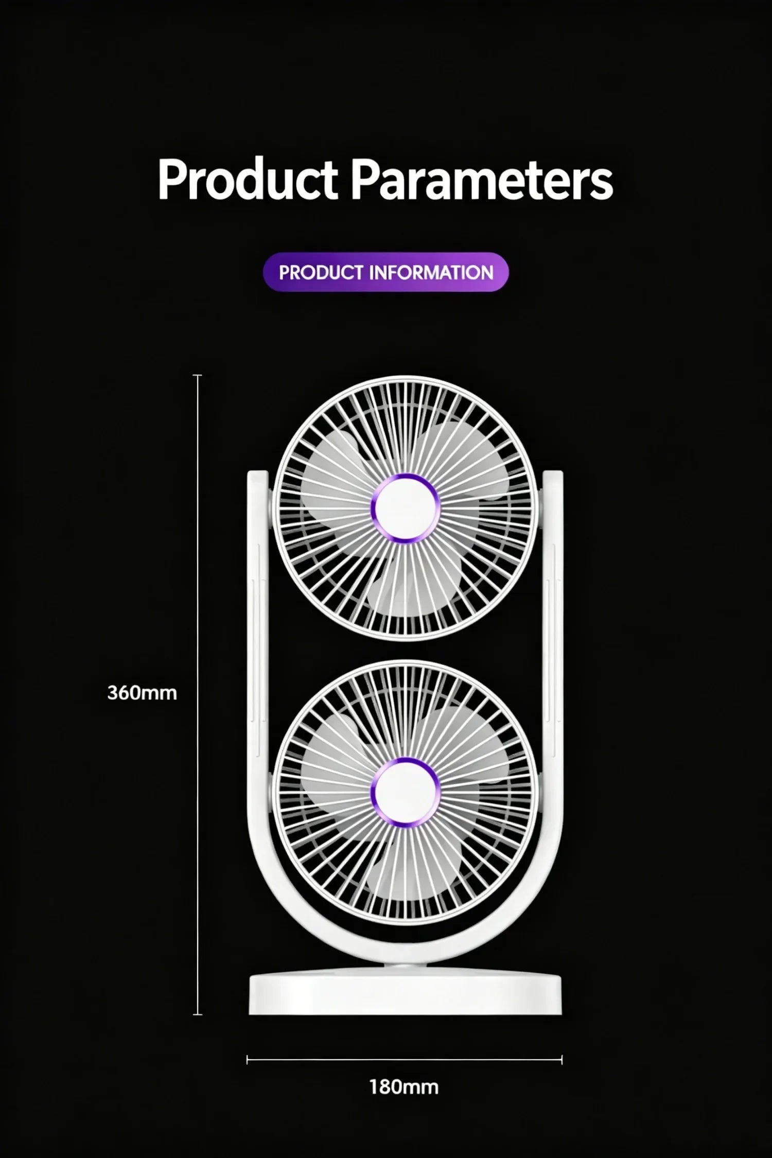 Portable Turbo Desk Fan 3 Speeds Ultra Quiet Type-C Rechargeable Dual Head Air Circulation Fan for All USB Power Sources