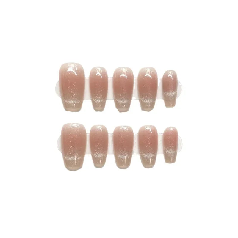 Handmade Summer French Gradient High Quality Simpler Fake Nails with Charms Cat Eye Medium Press on Nails Set with Box and Tools