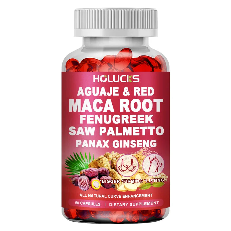 HOLUCKS Aguaje & Red Maca Capsules, with Fenugreek & Panax Ginseng, Support Curve Lifting, Skin Elasticity & Female Vitality