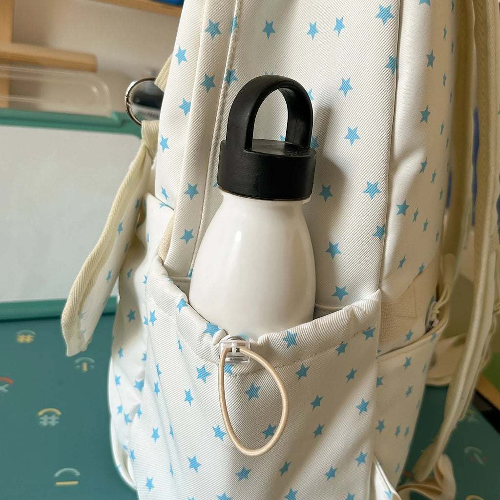 Women's Nylon Star Print Transparent Pocket Backpack Cute Casual Daily School Book Back Packs 2026 Girls Nylon Cute Backpacks