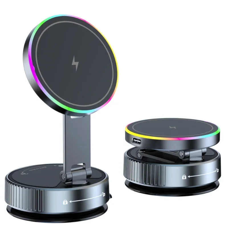 360 degree Rotation Foldable Magnetic Phone Holder, Vacuum Suction Cup Wireless Charger, Portable Universal Mount for Car, Gym