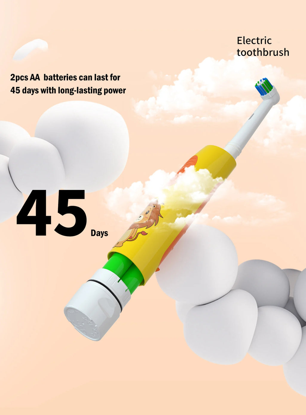 Kids Electric Toothbrush Soft Bristle Colorful Cartoon Rounded Vibrate Heads Teeth Brush Gum Care Battery Power 3-15 Years Old