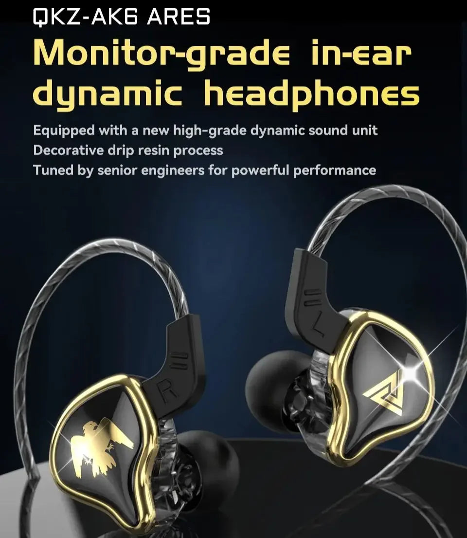QKZ AK6 Ares Sports In-Ear Earphones with Remote Control Microphone Heavy Bass HiFi Wired Earbuds for Listen to music and game