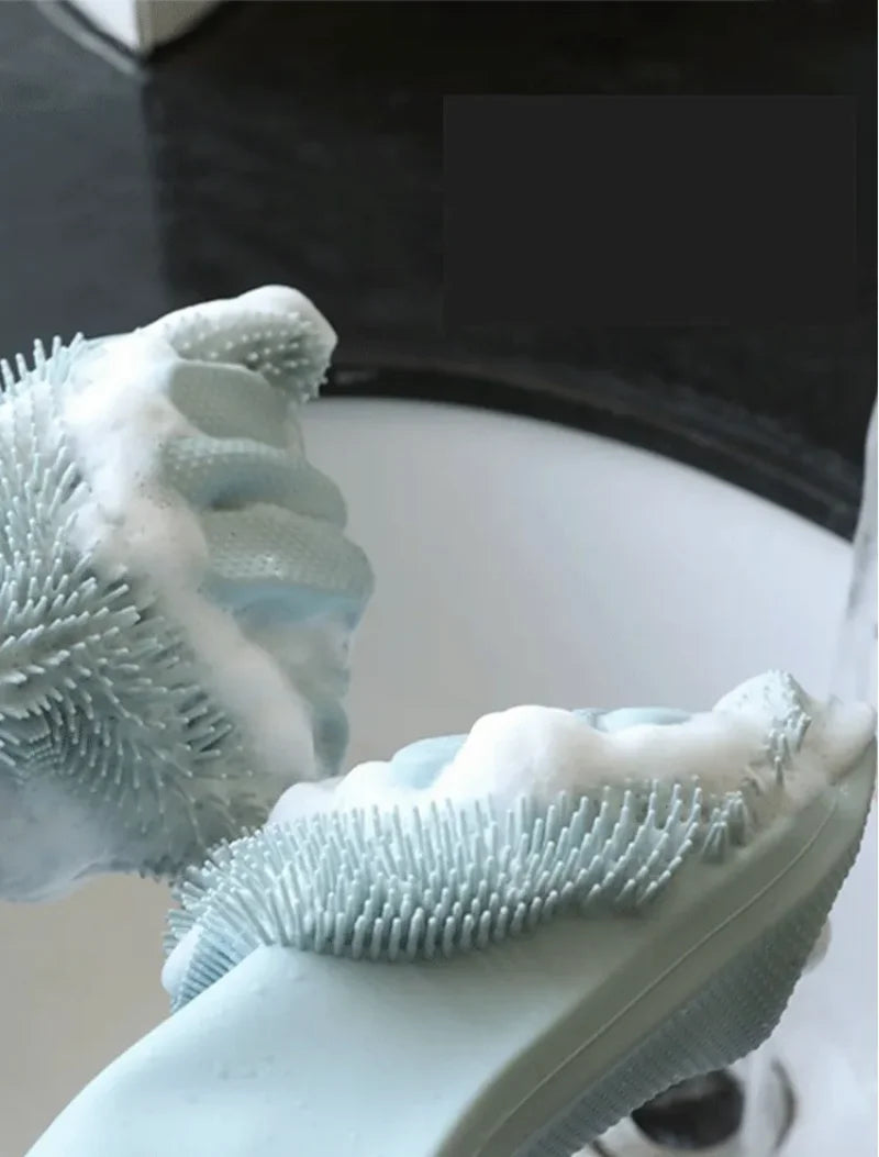 1Pair Dishwashing Cleaning Gloves Magic Silicone Scrub Rubber Dish Washing Glove Reusable Sponge Gloves Kitchen Cleaning Tools