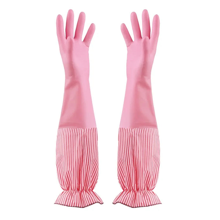 1 Pair Fashion Hemming Plus Velvet Warm Housework Gloves Kitchen Clean Durable Dish Washing Rubber Gloves