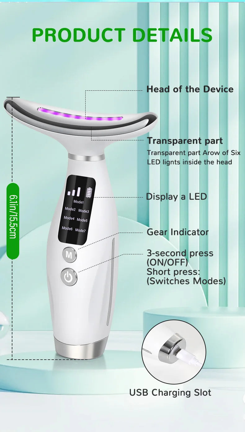 EMS Micro-current Neck Face Beauty Device 7 Color Facial Massager for Enhanced Face Neck and Shoulder Care with Vibrating
