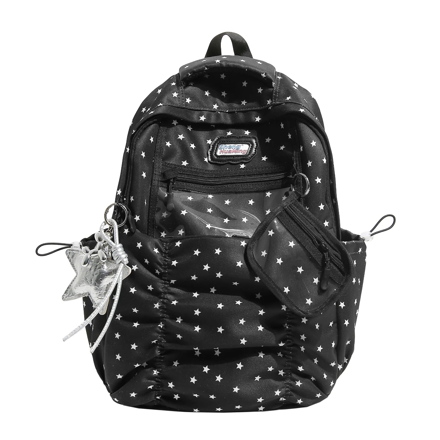 Women's Nylon Star Print Transparent Pocket Backpack Cute Casual Daily School Book Back Packs 2026 Girls Nylon Cute Backpacks