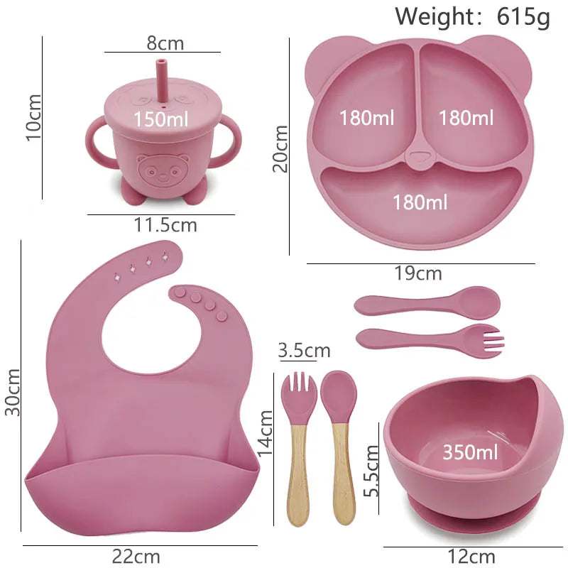 Baby Feeding Plate For Kids Personalized Baby's Name Feeding Sets Cartoon Bear Plate Customized Silicone Tableware For Children