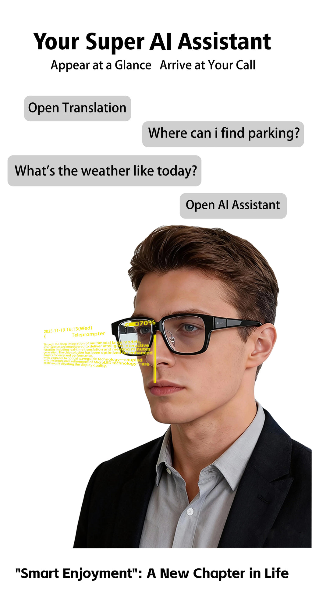 G3 Smart AR Glasses  Diffractive Waveguide, Dual Display, AI Translator, Bluetooth 5.3, 2500 Nits, 38g