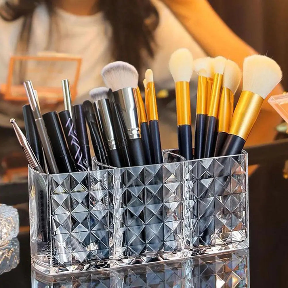3 Slots Makeup Brush Holder Makeup Organizer Cosmetic Storage Box Lipstick Eyebrow Pencil Display Stand Acrylic Transparent Box