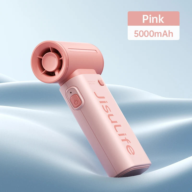 JISULIFE Handheld Turbo Fan, Super Strong Wind, 5 Speeds, Long Battery Life, 5000mAh USB Rechargeable, Multipurpose Pocket Fan