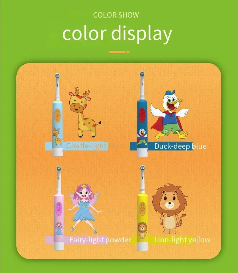 Kids Electric Toothbrush Soft Bristle Colorful Cartoon Rounded Vibrate Heads Teeth Brush Gum Care Battery Power 3-15 Years Old