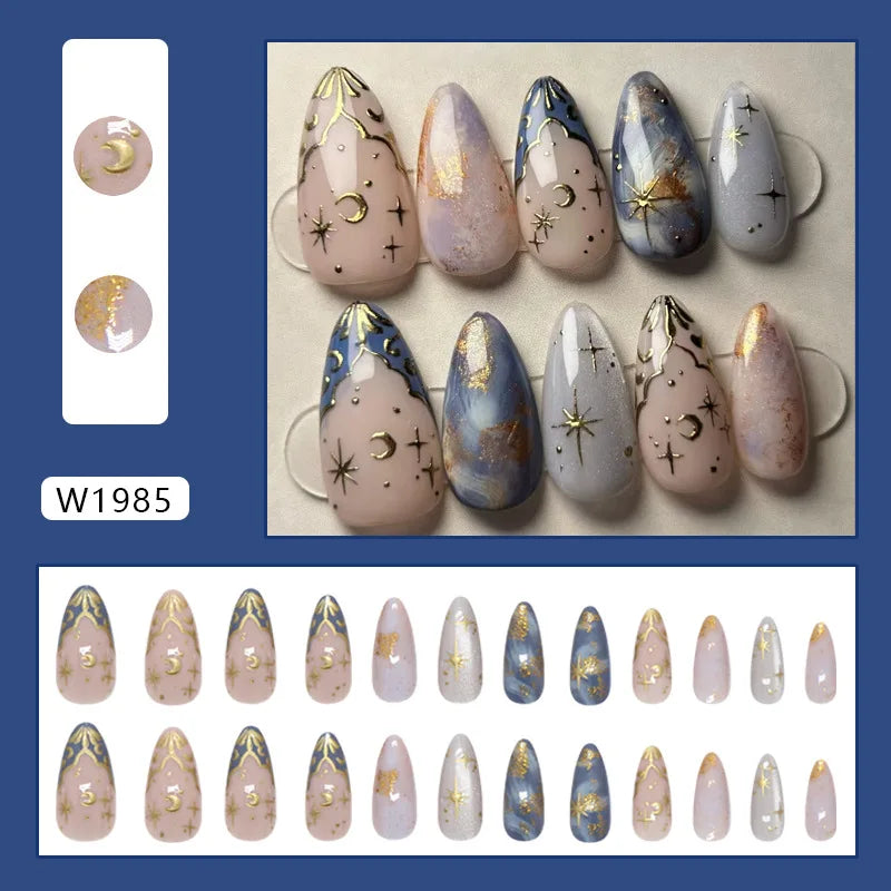 24pcs Deep Red Simple French Fake Nails Baroque Starry Ins Press on Nails For Women Wearable Detahcble Short Almond Fake Nails