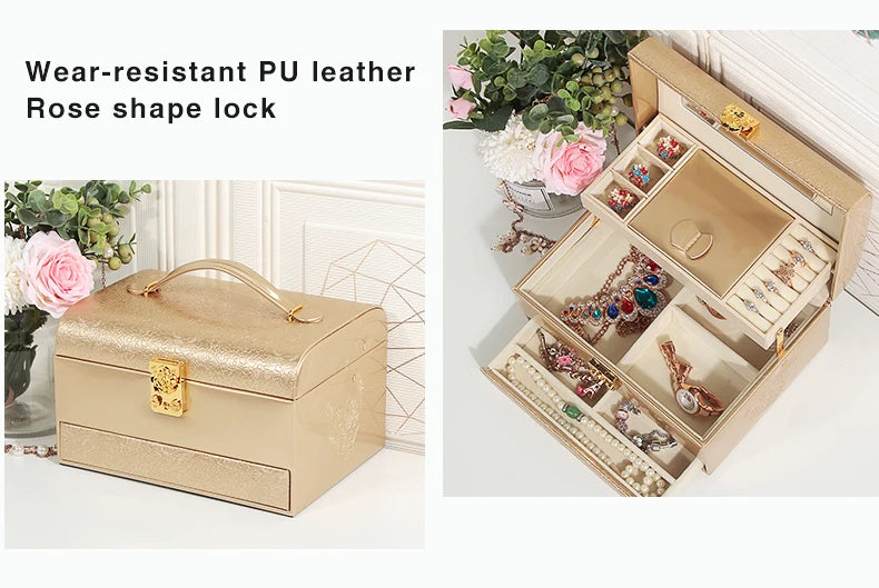 3-Layer Jewelry Storage Box with Lock for Women Watch