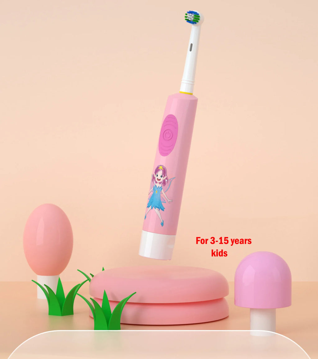 Kids Electric Toothbrush Soft Bristle Colorful Cartoon Rounded Vibrate Heads Teeth Brush Gum Care Battery Power 3-15 Years Old
