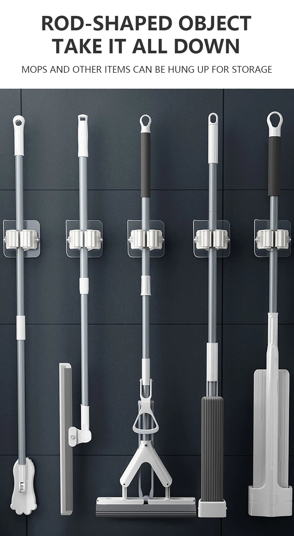 Multi-Purpose Strong Adhesive Wall Hooks – Mop & Broom Hanger