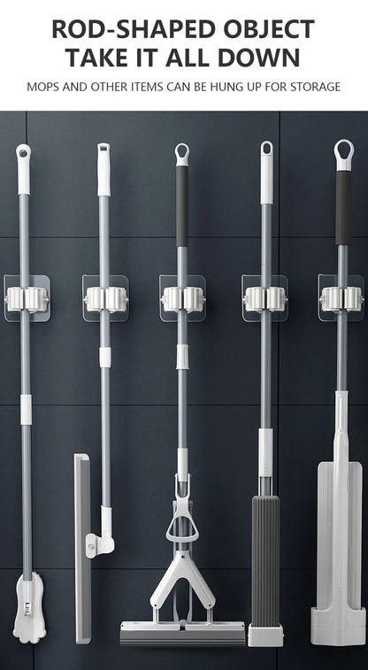 Multi-Purpose Strong Adhesive Wall Hooks – Mop & Broom Hanger