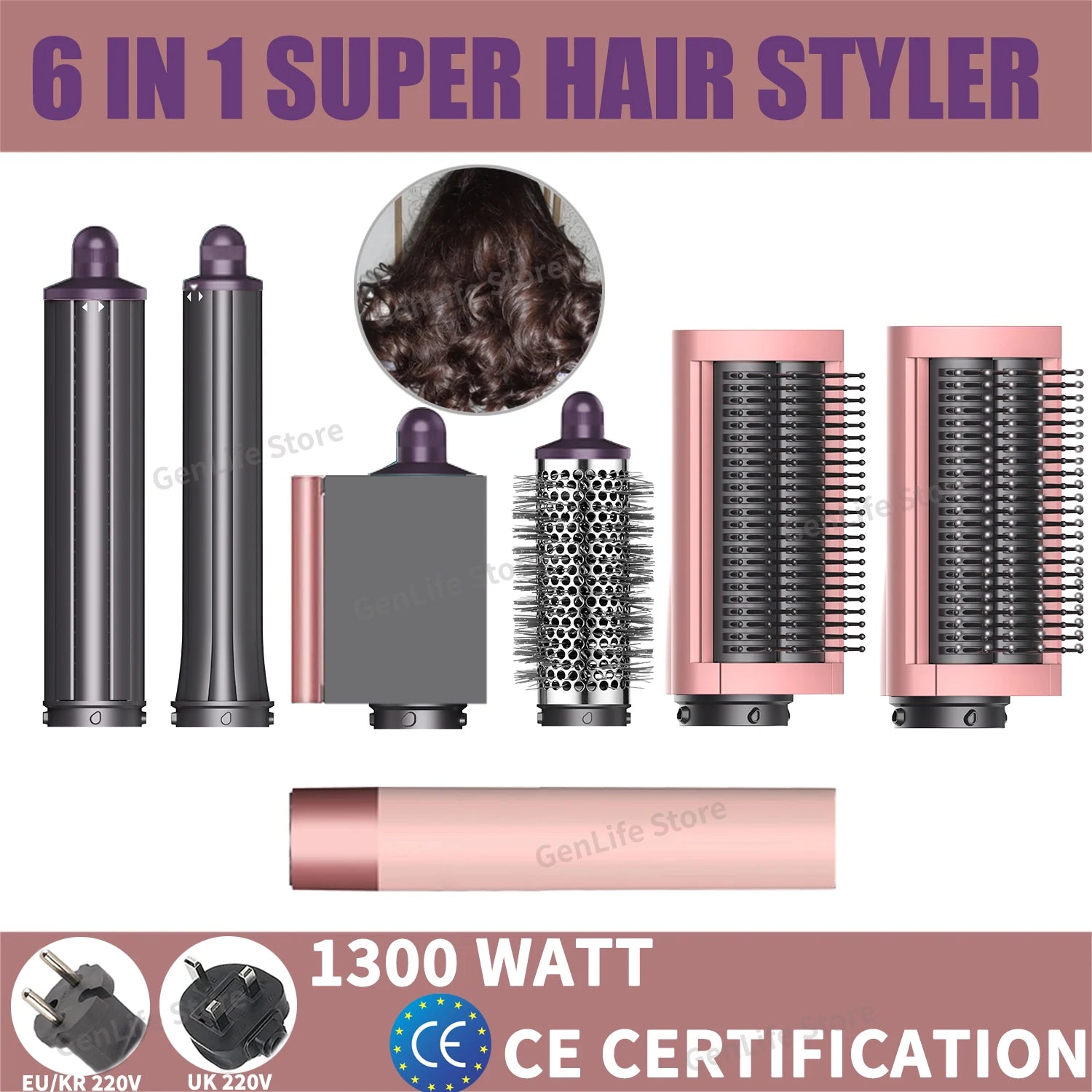 Hot Air Brush Auto-Curling 6 in1 Professional Multi Hair Styler Wrap Iron Straightener Hair Brush Curly Hair Dryer With Nozzles