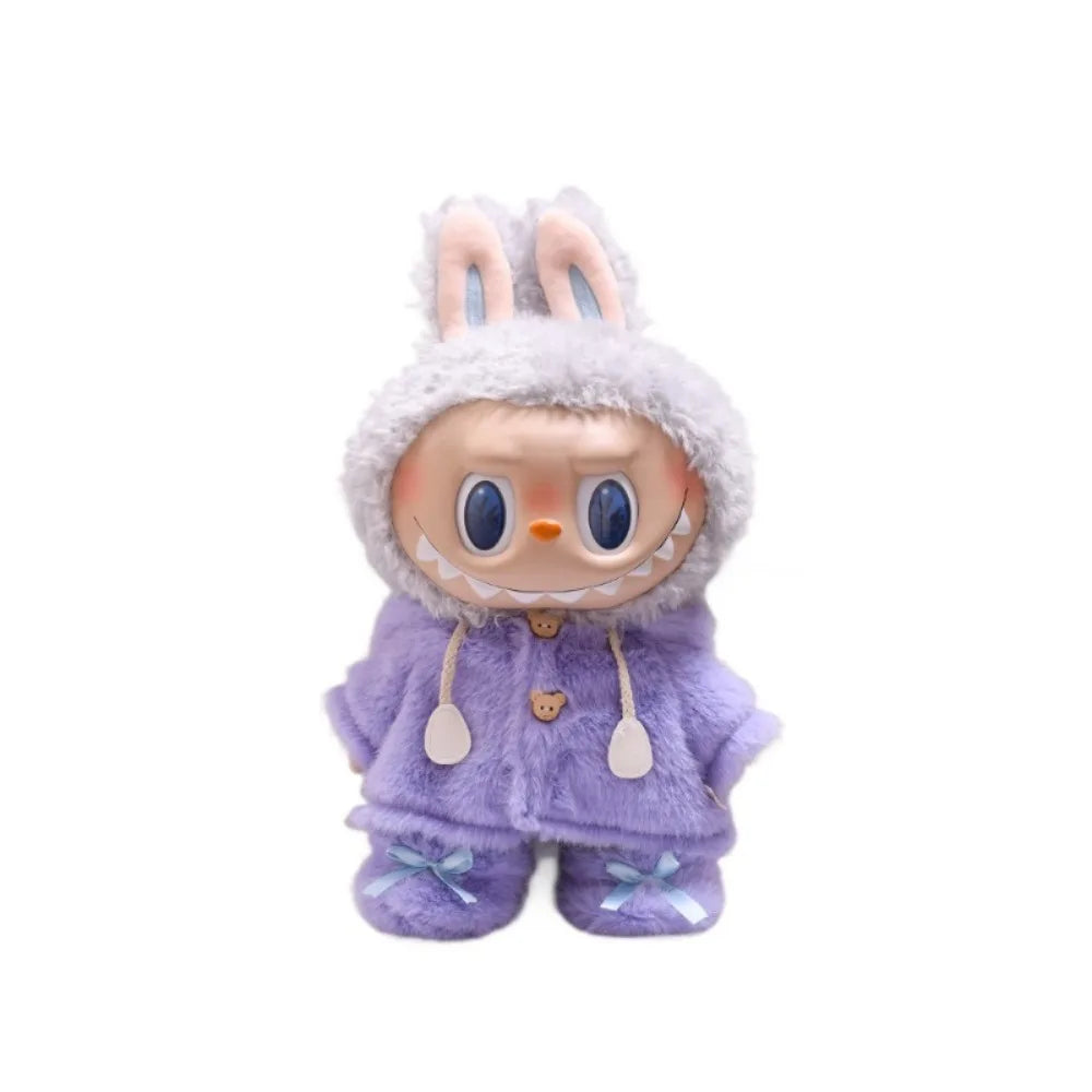 For 38cm Labubu Plush Doll Clothes Outfit Cute Bunny Hoodie Shoes Dolls Accessories Sitting Party Changing Dress Game DIY Toys