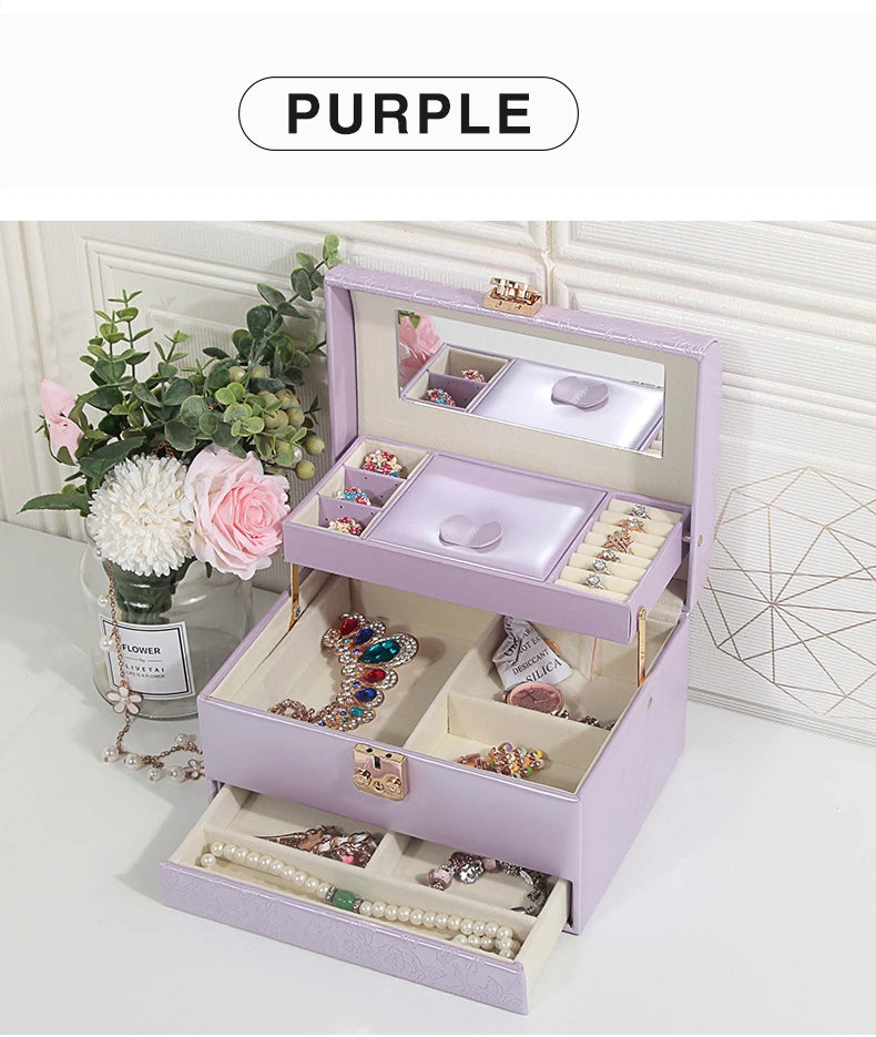 3-Layer Jewelry Storage Box with Lock for Women Watch