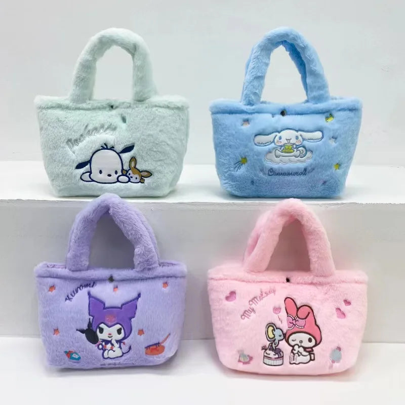 Sanrio Cinnamoroll Pochacco Plush Bag Kawaii Soft Plushies Handbag Cute Storage Bag Shopping Bags Women Girls Gifts
