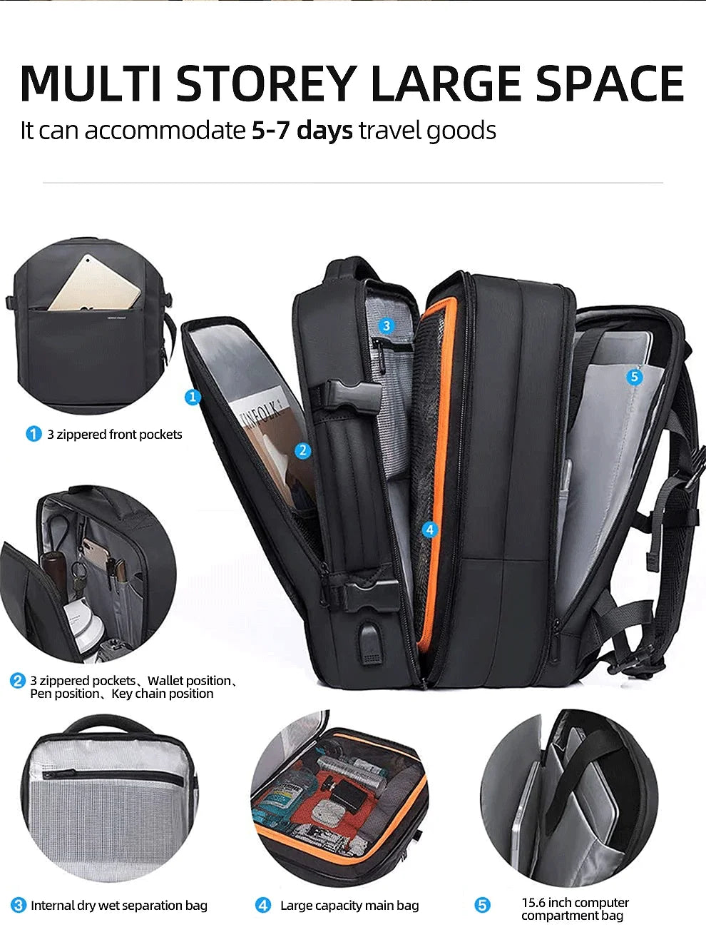 Men Backpack Waterproof Business Laptop Backpack  Travel Bag