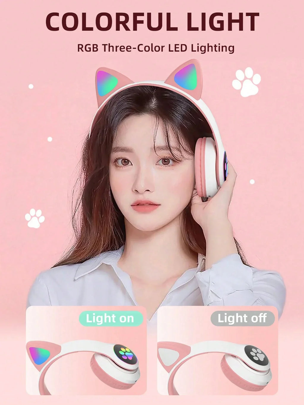 Flash Light Cute Cat Ears Wireless Headphone with Mic Control LED Kid Girl Stereo Music Helmet Phone Bluetooth Headset Gift