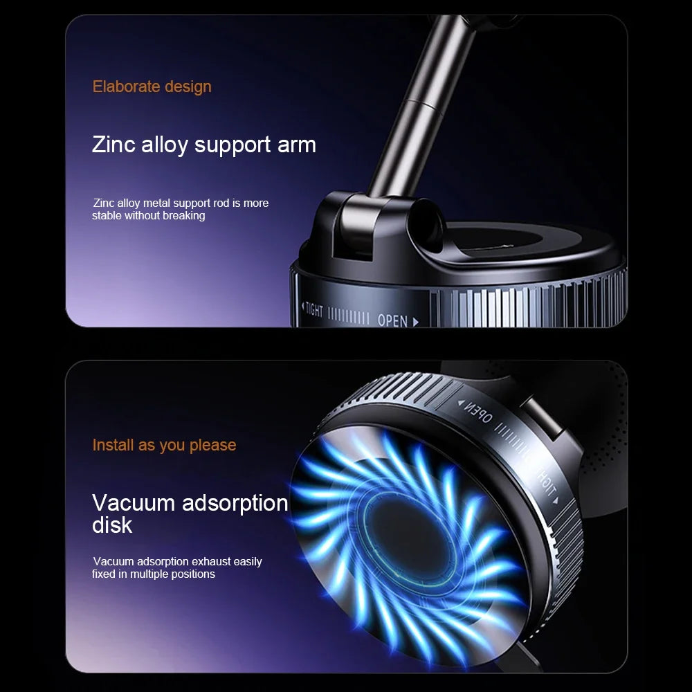 360 degree Rotation Foldable Magnetic Phone Holder, Vacuum Suction Cup Wireless Charger, Portable Universal Mount for Car, Gym
