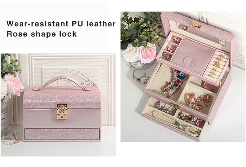 3-Layer Jewelry Storage Box with Lock for Women Watch