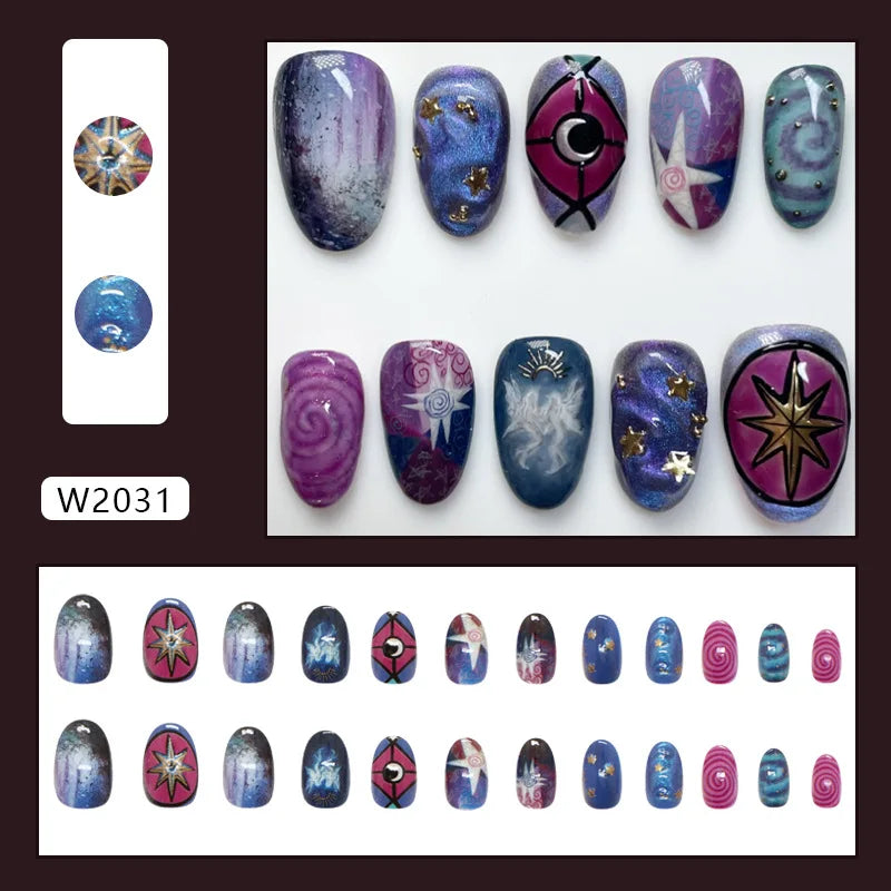24pcs Deep Red Simple French Fake Nails Baroque Starry Ins Press on Nails For Women Wearable Detahcble Short Almond Fake Nails