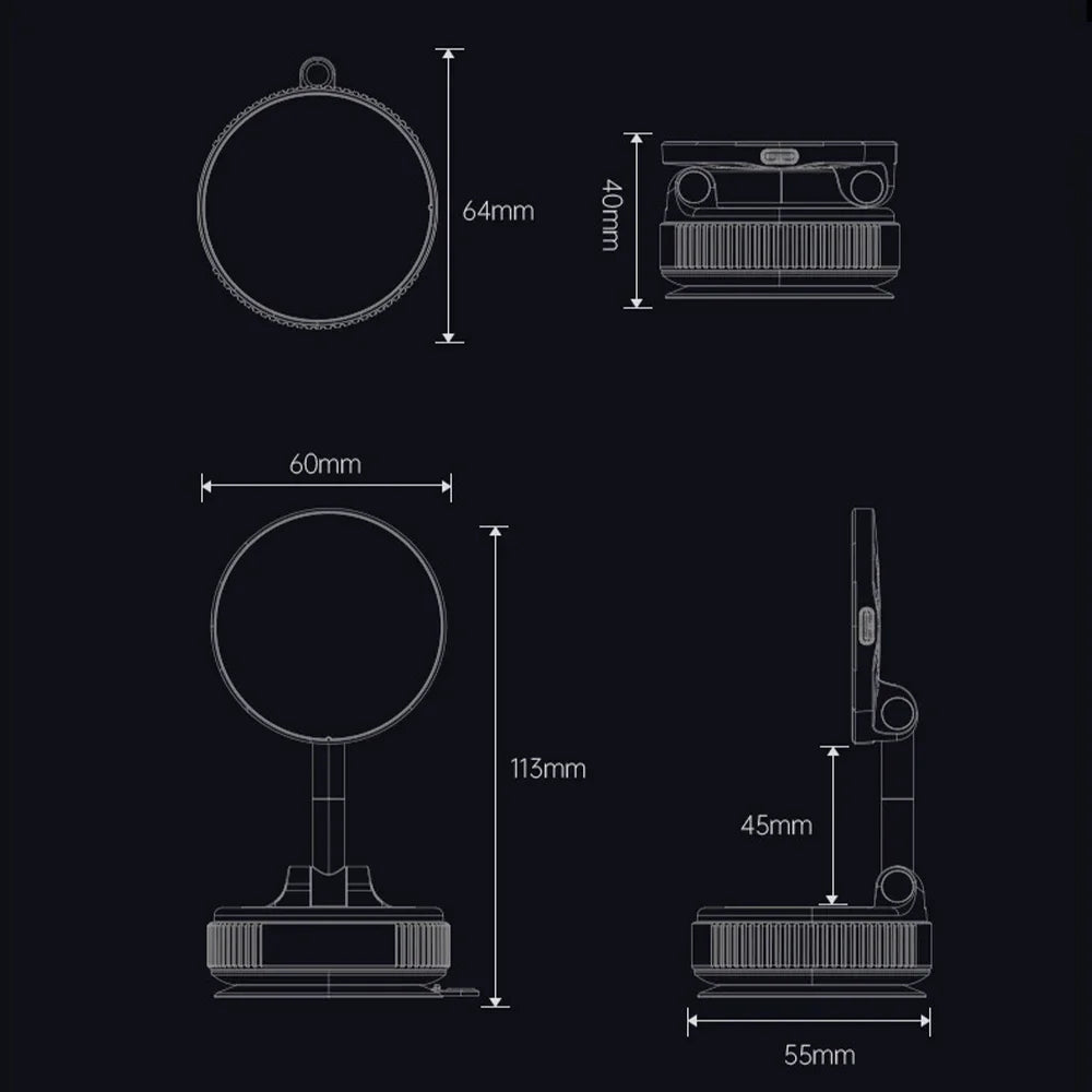 360 degree Rotation Foldable Magnetic Phone Holder, Vacuum Suction Cup Wireless Charger, Portable Universal Mount for Car, Gym
