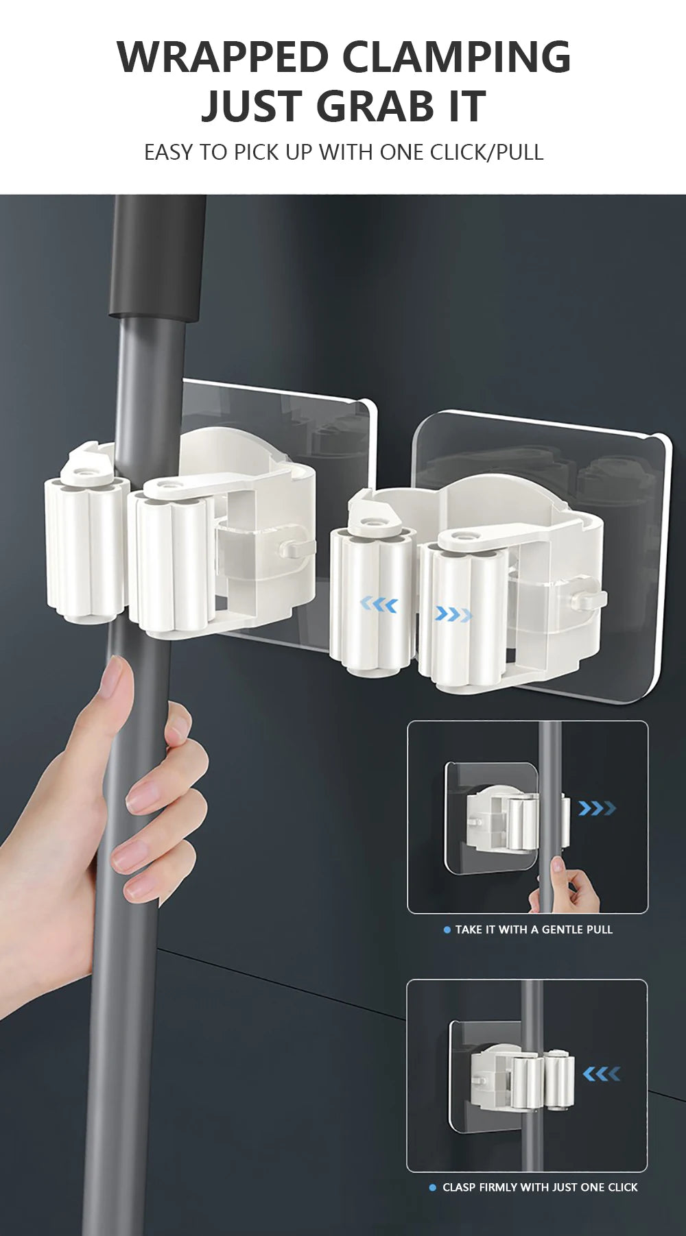 Multi-Purpose Strong Adhesive Wall Hooks – Mop & Broom Hanger