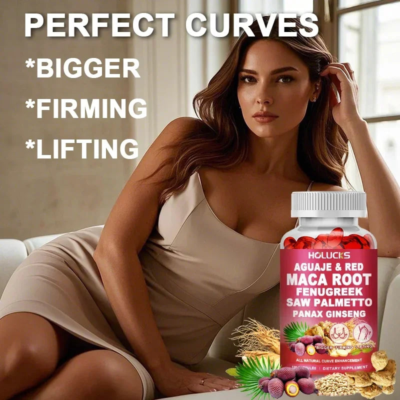 HOLUCKS Aguaje & Red Maca Capsules, with Fenugreek & Panax Ginseng, Support Curve Lifting, Skin Elasticity & Female Vitality