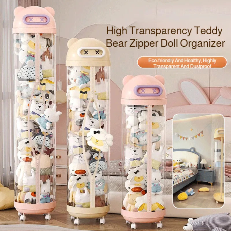 Large Transparent Toy Storage Bucket with Wheels – Kids’ Plush Organizer