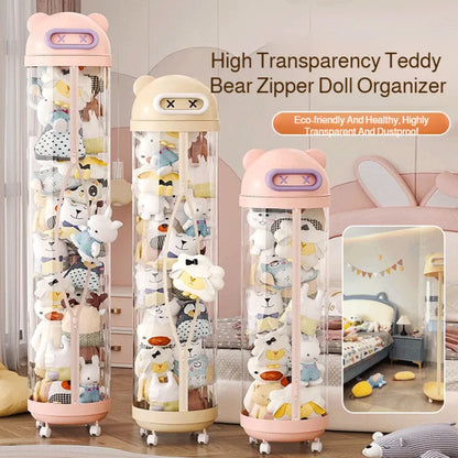 Large Transparent Toy Storage Bucket with Wheels – Kids’ Plush Organizer