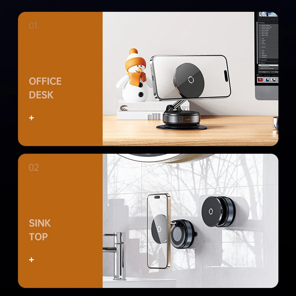 360 degree Rotation Foldable Magnetic Phone Holder, Vacuum Suction Cup Wireless Charger, Portable Universal Mount for Car, Gym