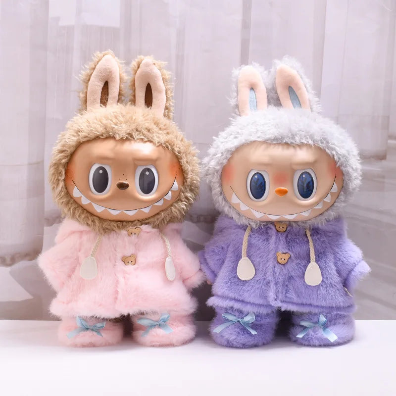 For 38cm Labubu Plush Doll Clothes Outfit Cute Bunny Hoodie Shoes Dolls Accessories Sitting Party Changing Dress Game DIY Toys
