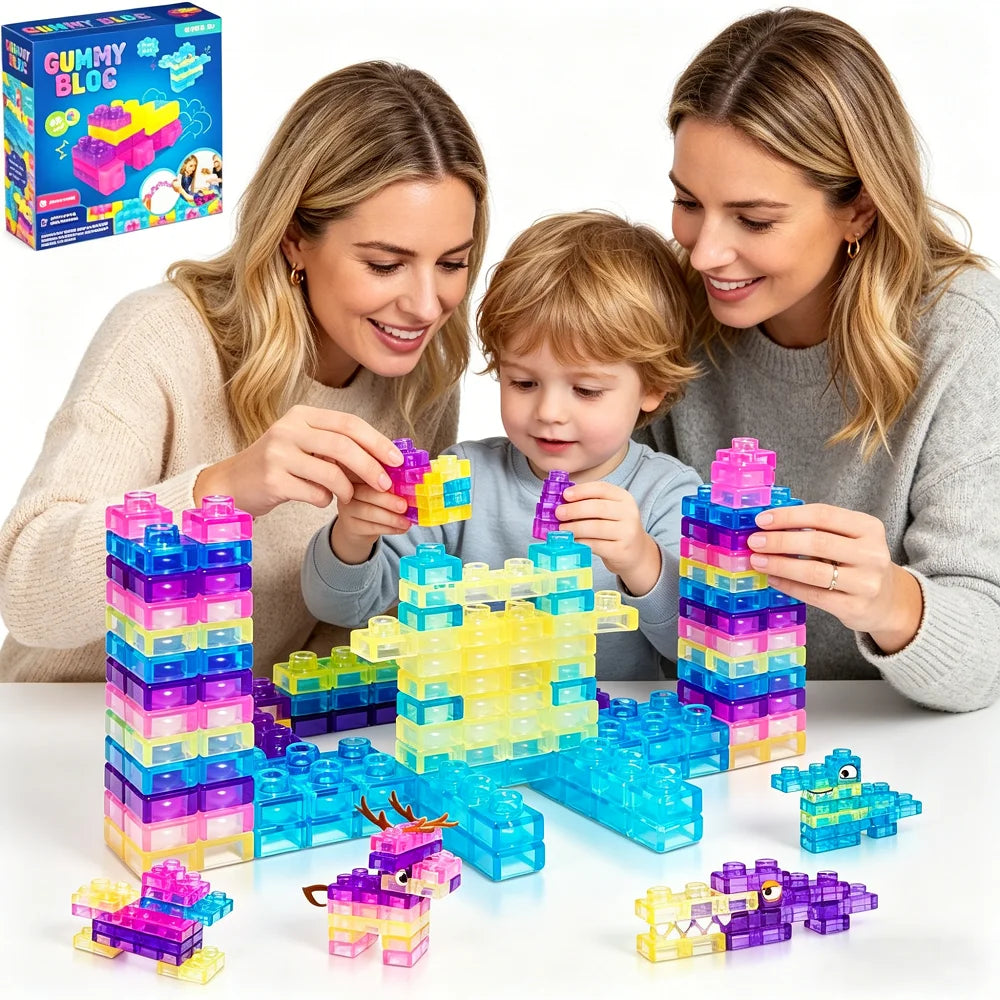 40PCS Magic Gummy Bloc Soft Building Blocks for Kids, Food-Grade TPE Sensory Stacking Toys, Transparent Jelly Bricks, Educationa